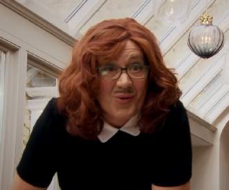 Arthur Strong dressed as a waitress